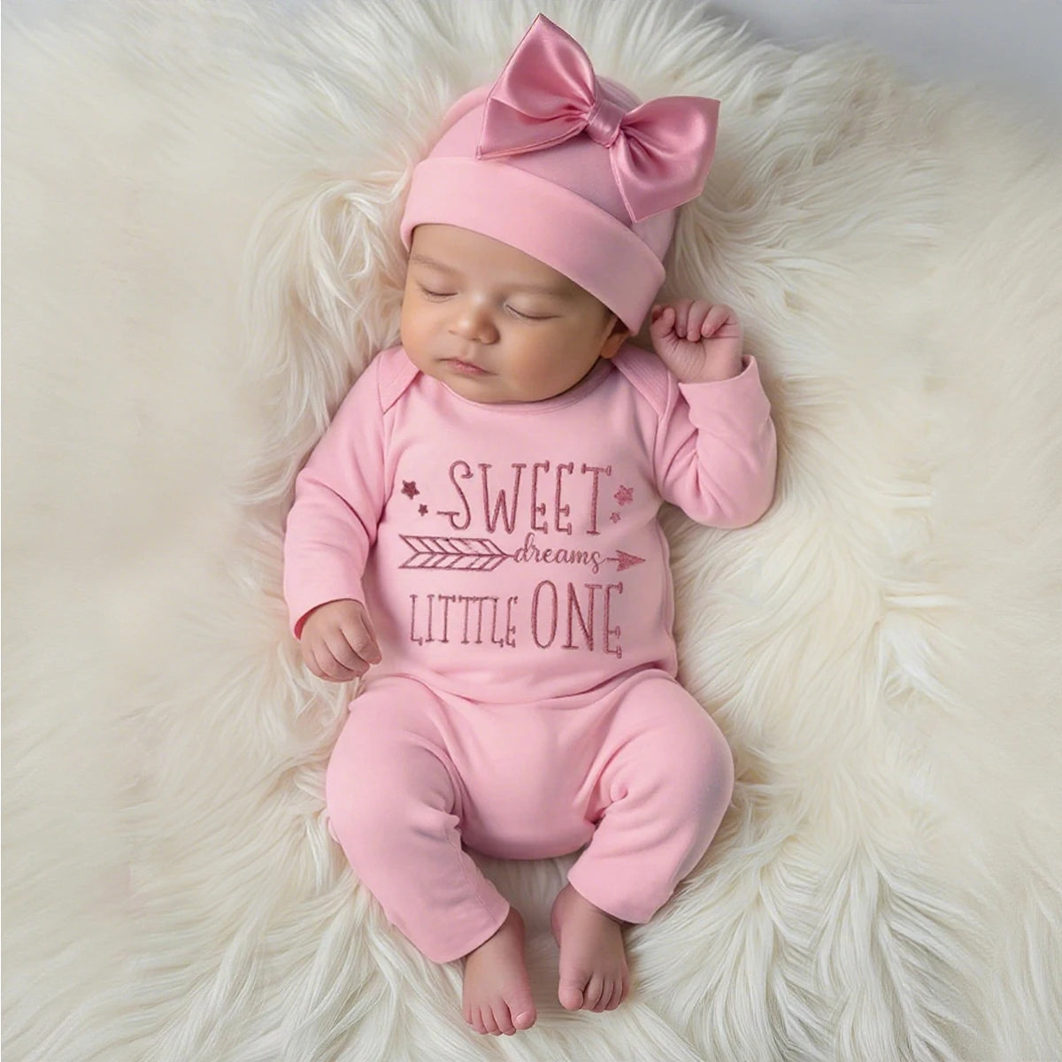 Ylsteed Newborn Photography Romper Jumpsuit with Bow Hat 'Hello World' Embroidery Infant Props for Coming Home Outfit Baby Gift